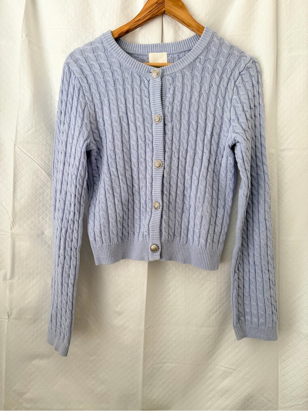 H&M Pastel Blue Cable Knit Button-Front Cardigan
